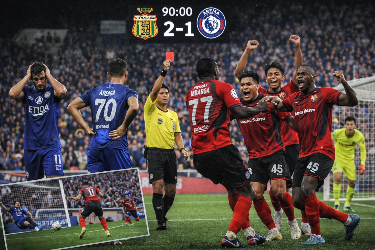 Drama Kartu Merah! Arema Hancur dengan 9 Pemain, Bhayangkara Comeback Brutal 2-1 (Ilustrasi)