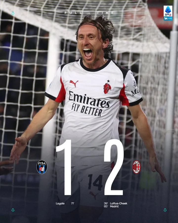 Luka Modric Jadi Pahlawan, AC Milan Tekuk Pisa SC 2-1 di Serie A (Ilustrasi)