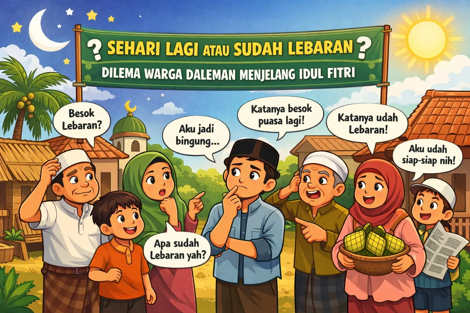 Menjelang Idul Fitri, warga Daleman dihadapkan pada dilema: sehari lagi atau sudah Lebaran? Perbedaan penentuan membuat sebagian sudah bersiap takbiran, sementara lainnya masih melanjutkan puasa. Di tengah perbedaan, kebersamaan dan toleransi tetap jadi yang utama